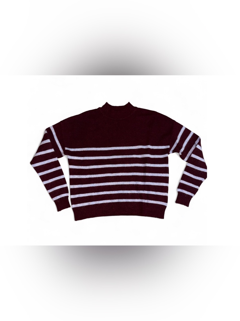 Sundry Burgundy Mock Neck Sweater with Light Gray Stripes